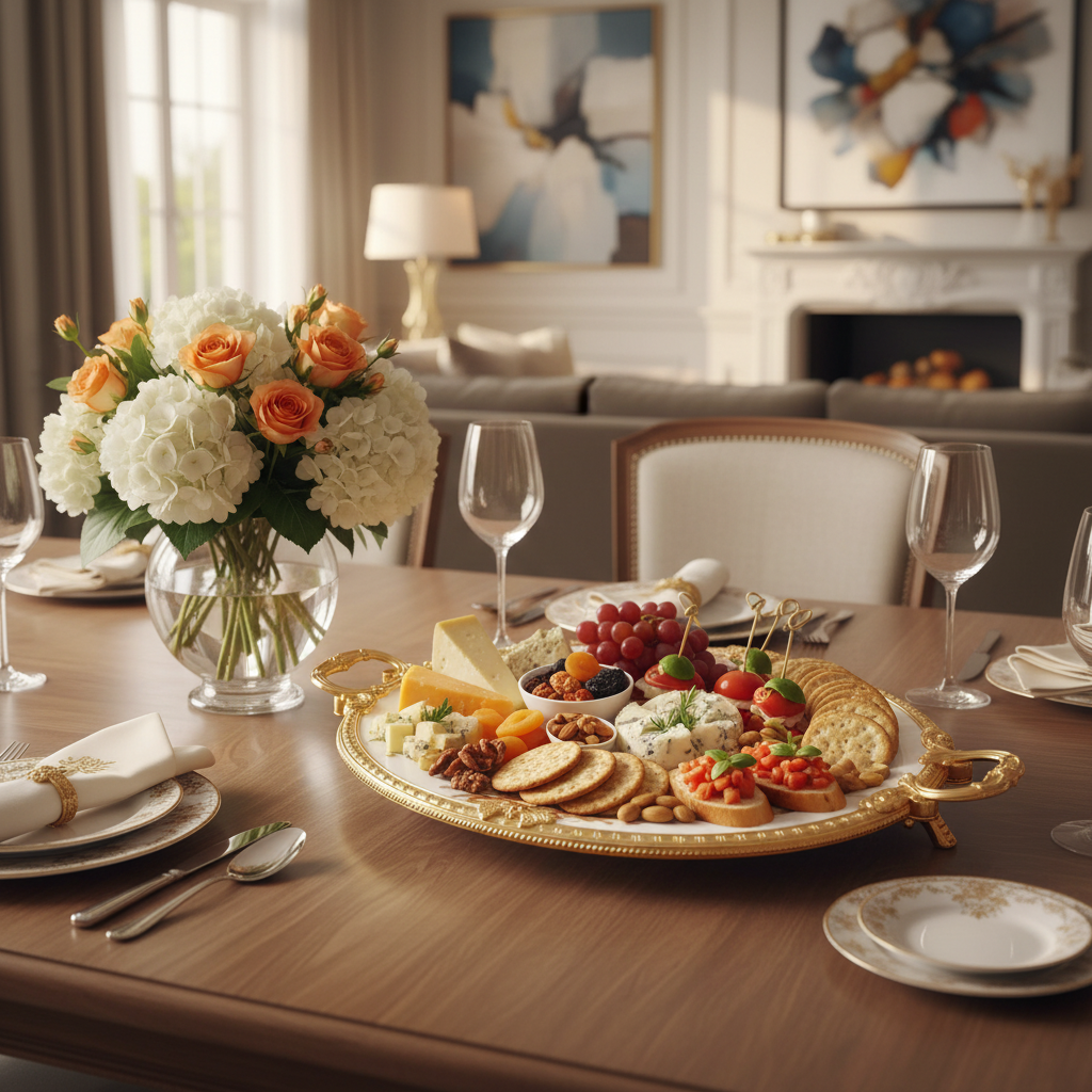 Royal Bloom Serving Platter White & Gold 42x6 cm