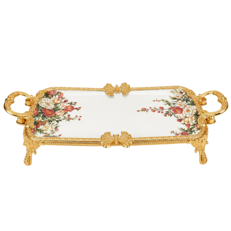Royal Bloom Rectangular Serving Platter White & Gold 25.5x18x6 cm