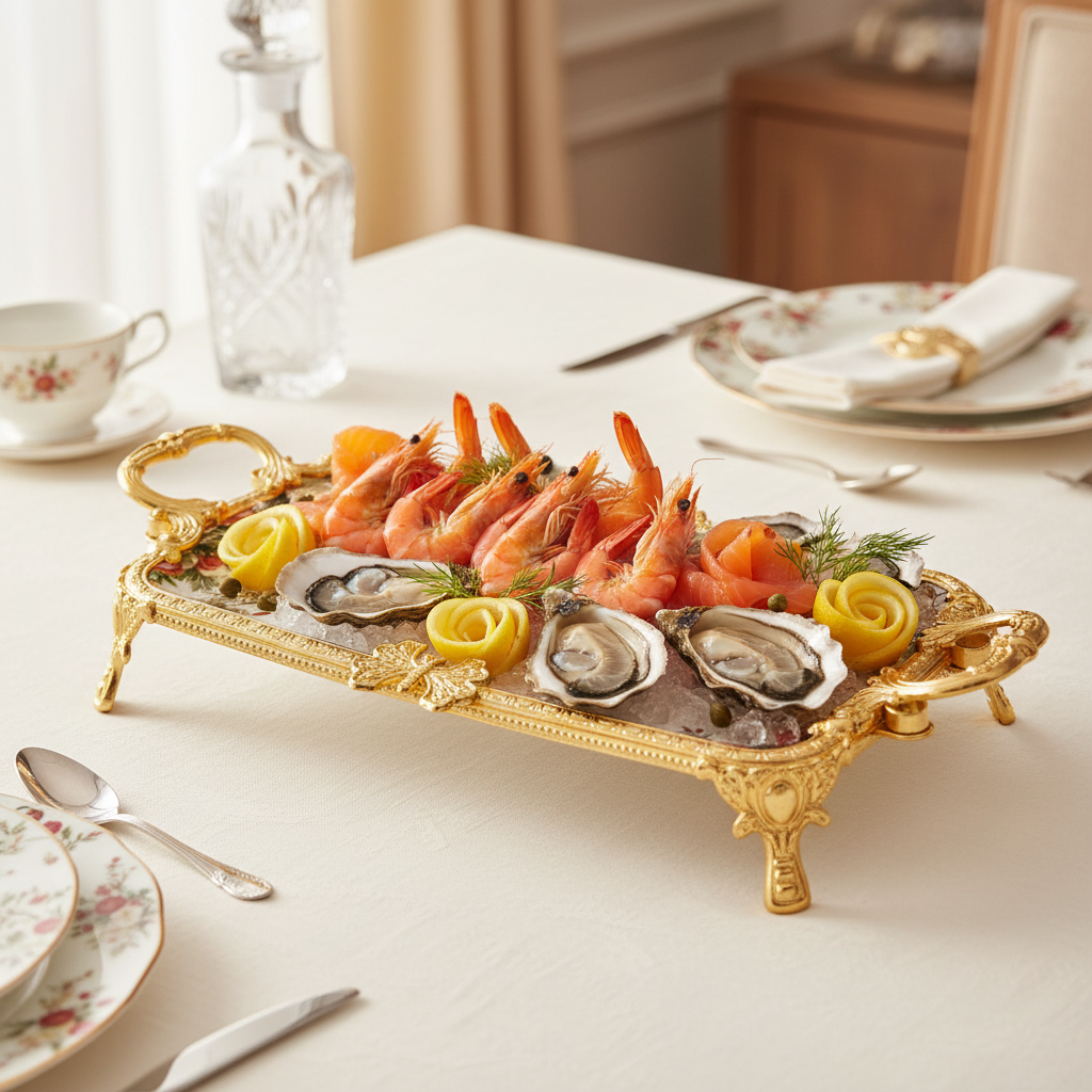 Royal Bloom Rectangular Serving Platter White & Gold 25.5x18x6 cm