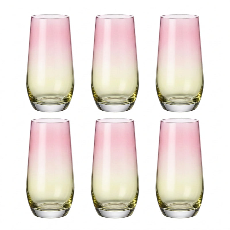 Shining Crystal Drinking Glass 550ml Pink/Yellow (Set of 6)