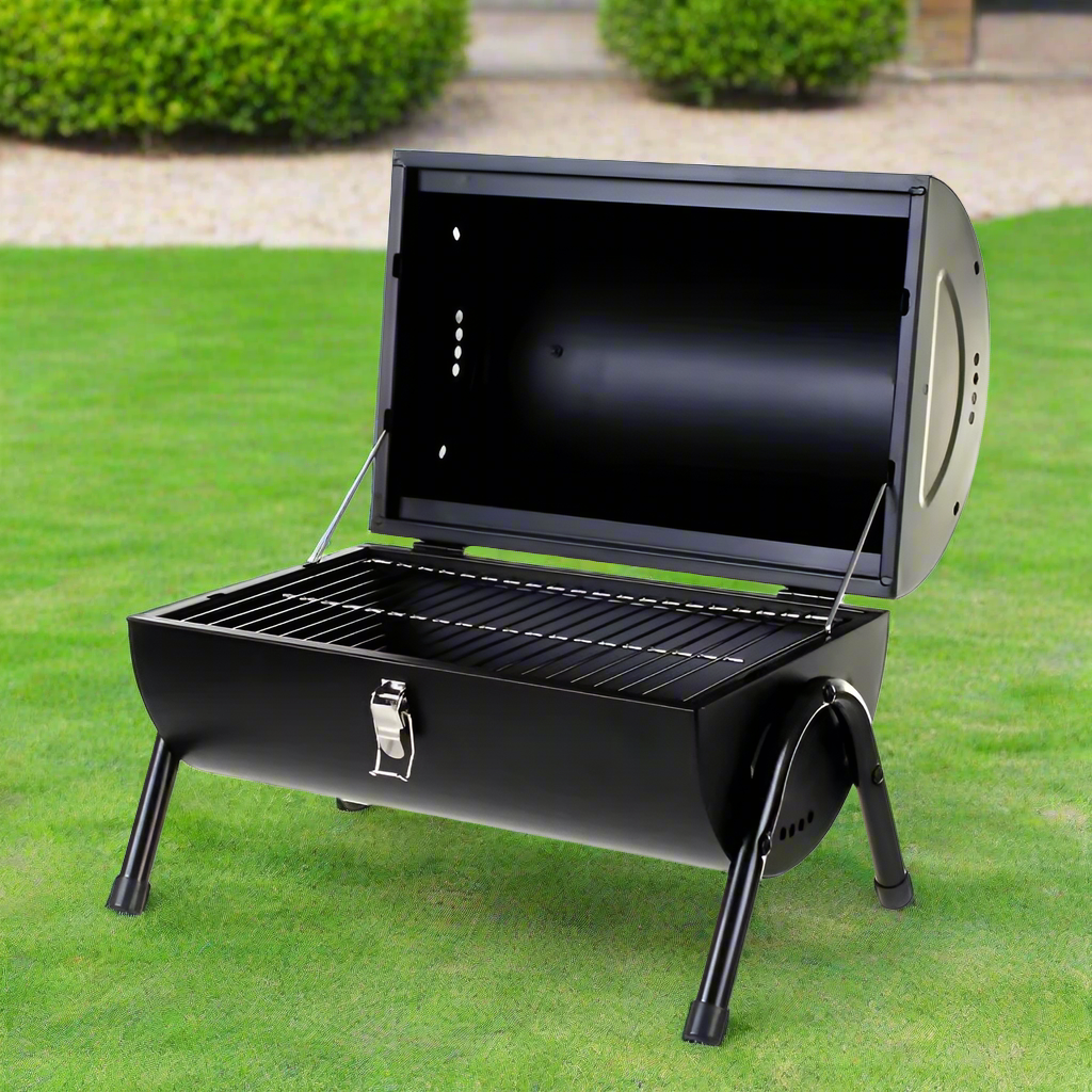 Charcoal BBQ Grill Cylinder Shape Matte Black
