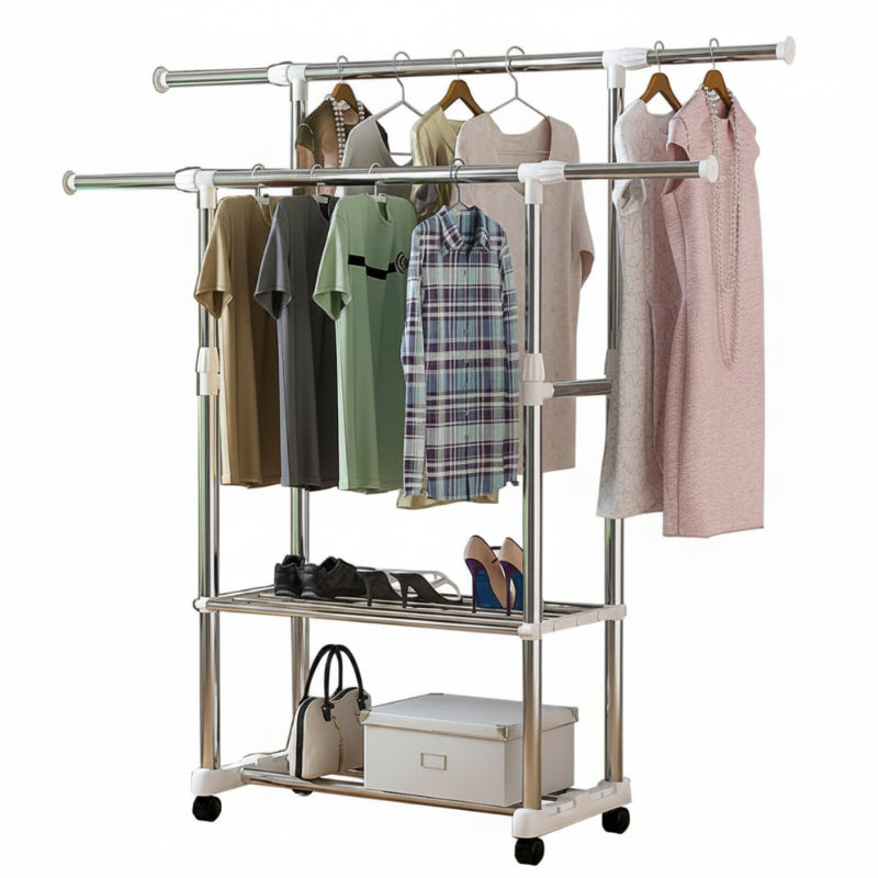 Extendable Double-Rail Garment Rack Stainless Steel/Plastic