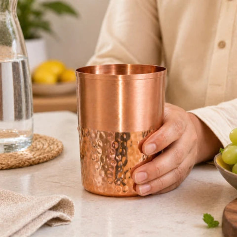 Pure Copper Half Hammered Drinking Glass 200ml