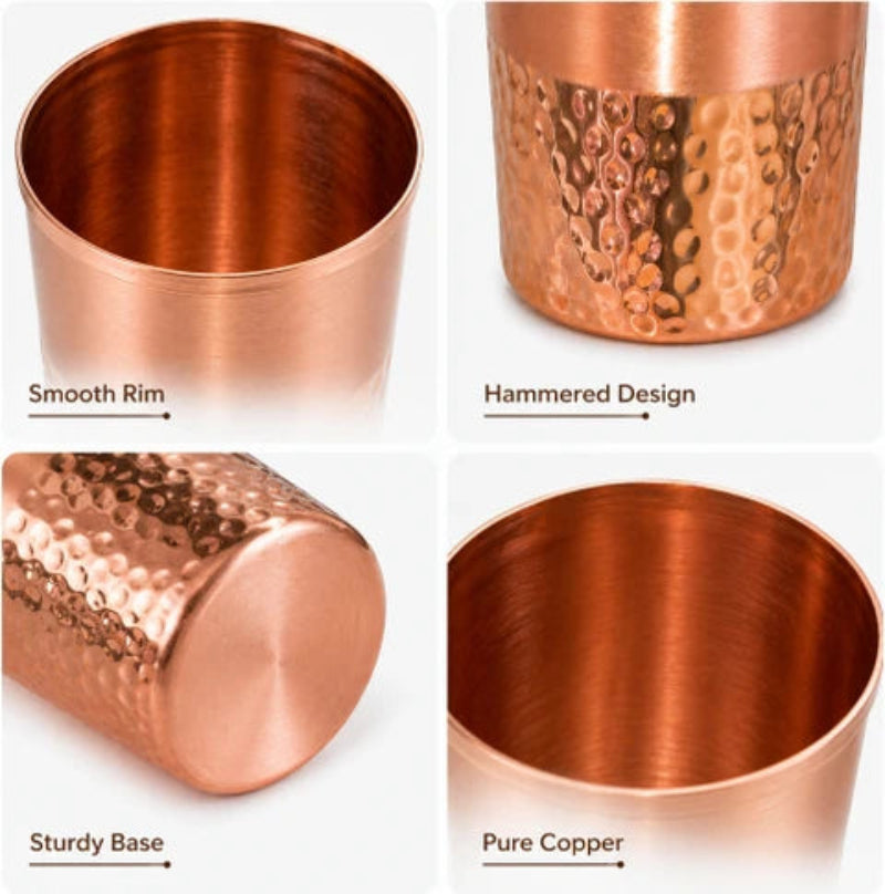 Pure Copper Half Hammered Drinking Glass 200ml