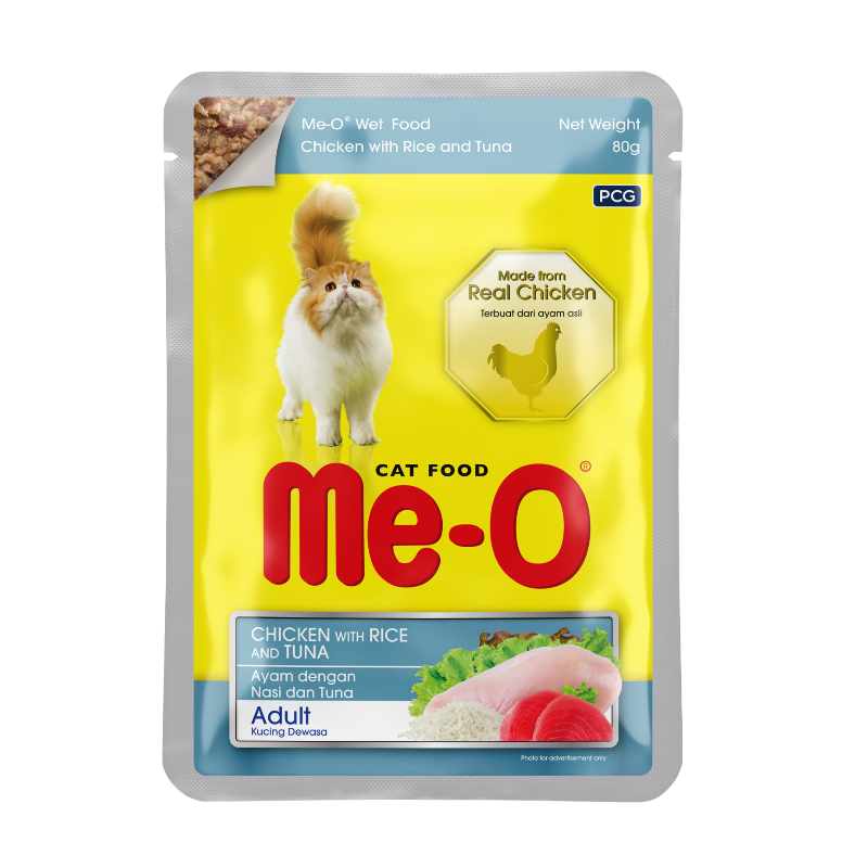 Me-O Pouch Adult - Chicken With Rice & Tuna In Jelly 80gm (Pack of 48)