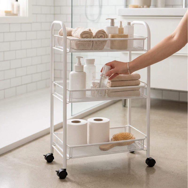 3 Tier Metal Storage Trolley With Wheels White