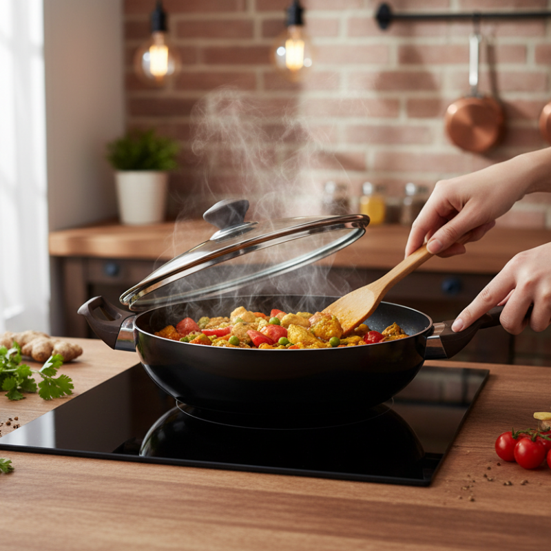 Non Stick Karahi With Glass Lid Black 34cm
