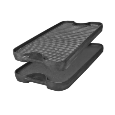 Cast Iron Reversible Griddle 30 x 19.5 cm With Wood Base