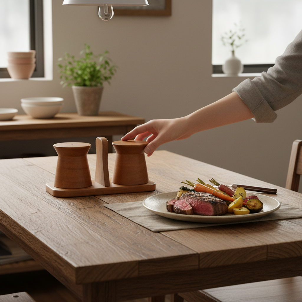 Wooden Salt & Pepper Shaker Set With Tray
