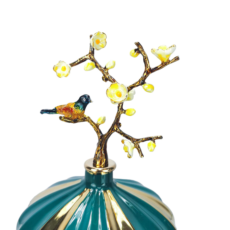 Cylindrical Ceramic & Alloy Vase Glazed Green Gold