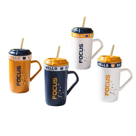 Mug With Lid & Spoon 4 Piece Set
