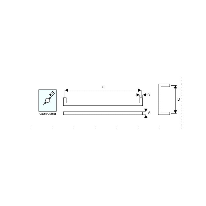 Square Design 19x19x450x150mm Towel Bar & Pull Handle For Shower Door