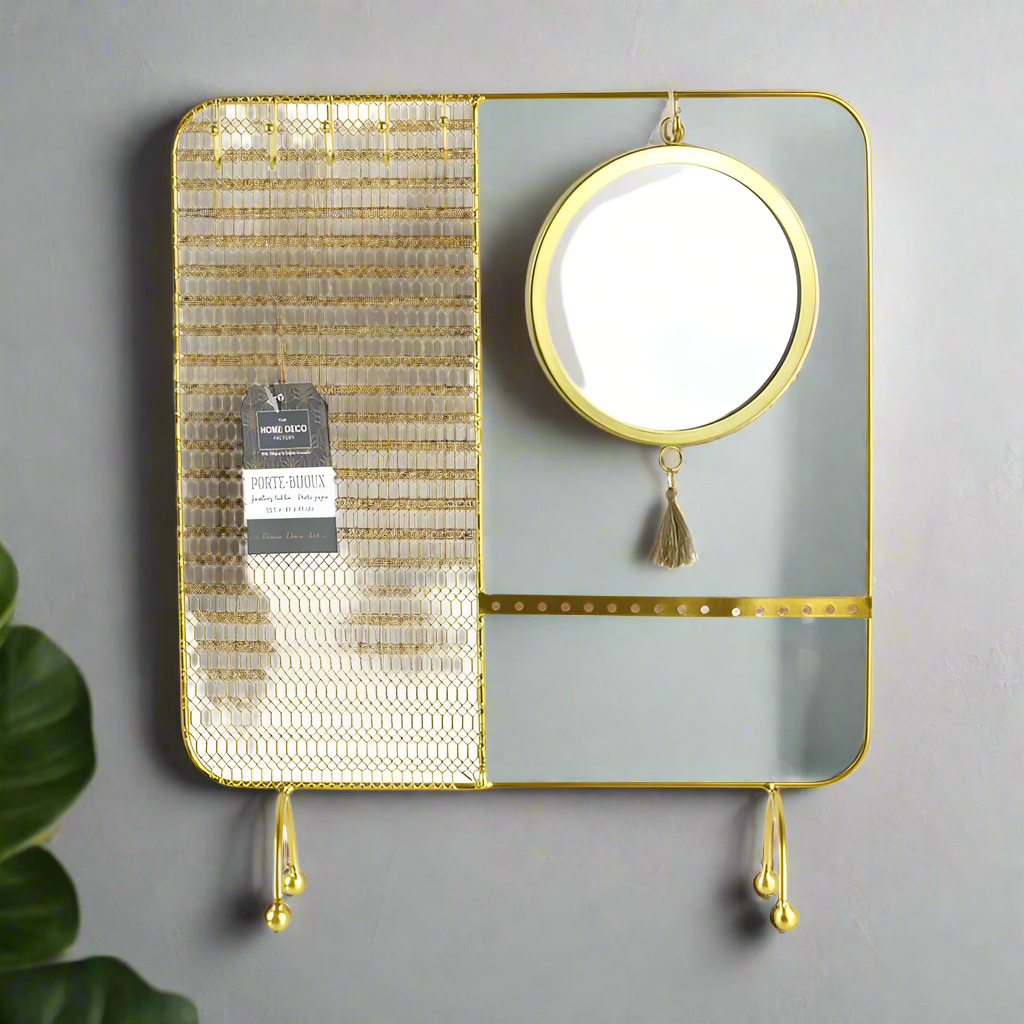 Wall-mounted jewelry storage organizer with mirror