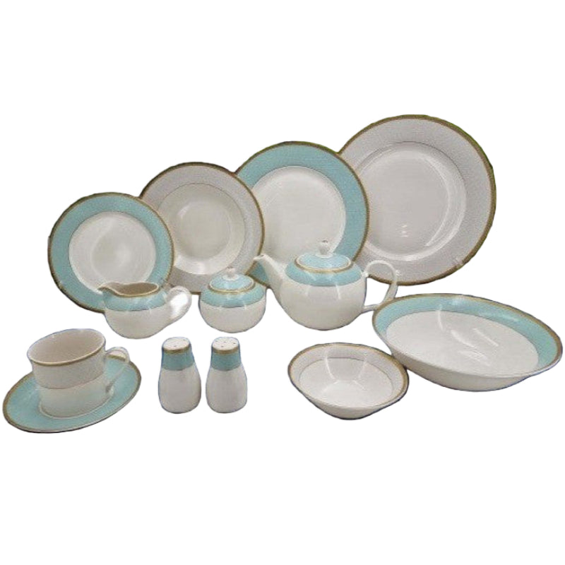 Dinner Set White & Turquoise (47pcs Set)