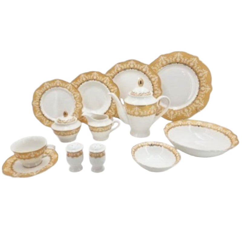Dinner Set White & Yellow (47pcs Set)