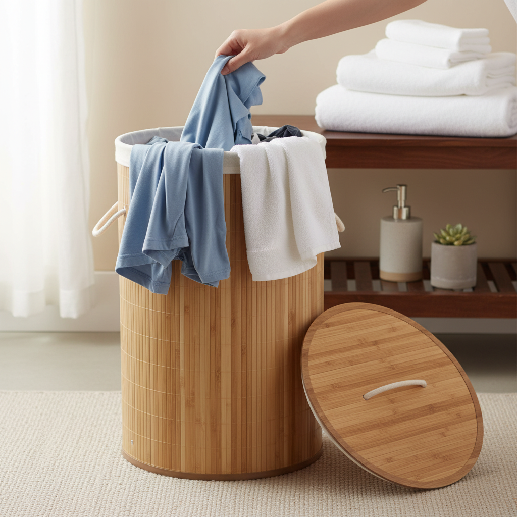 Round Bamboo Laundry Basket