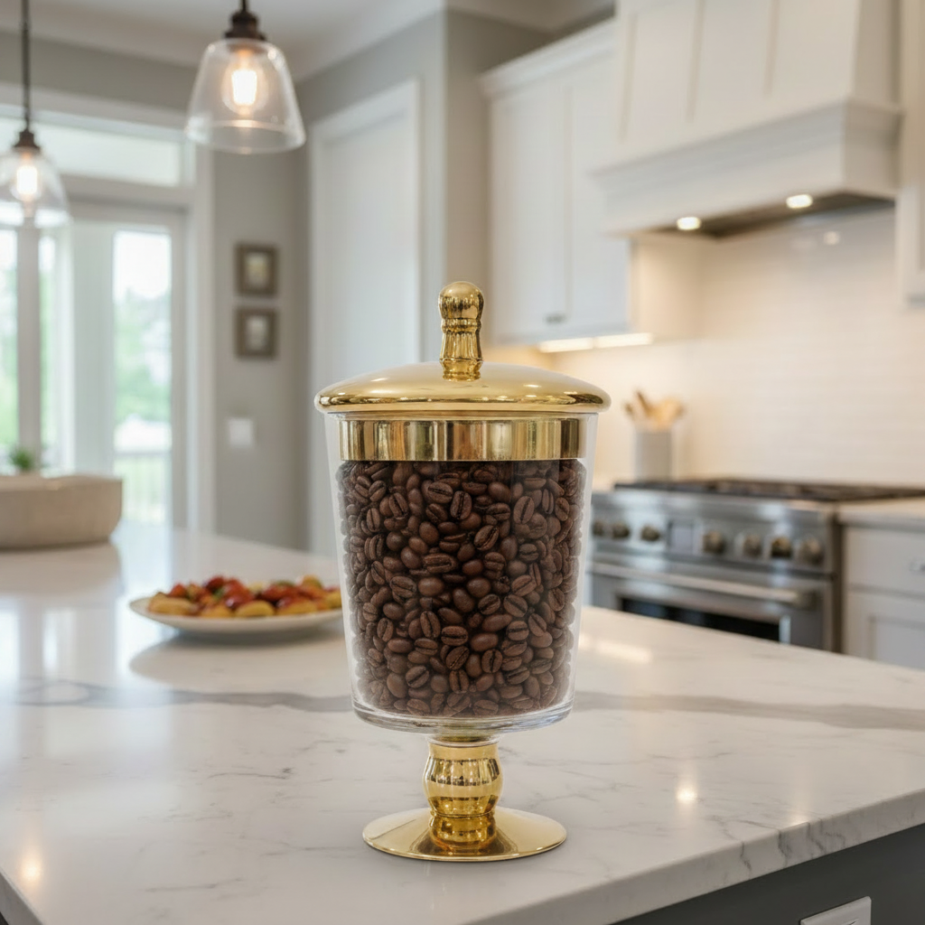 Glass Storage Jar Gold 23.5cm