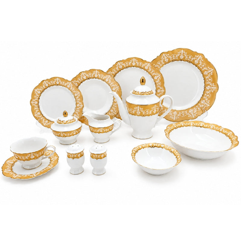 Dinner Set White & Yellow (47pcs Set)