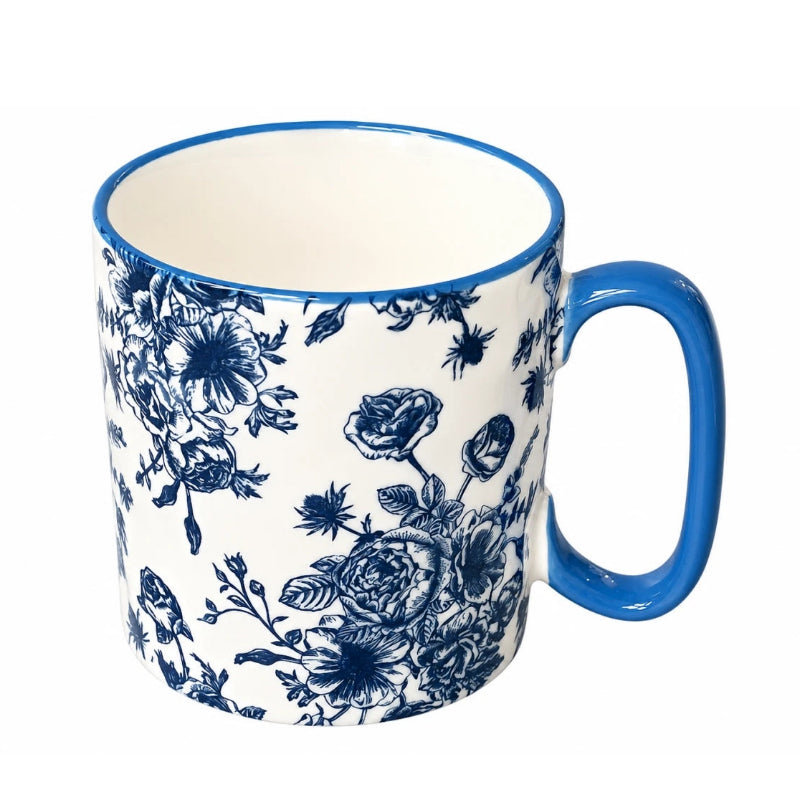 Floral Ceramic Coffee Mug Blue 450ml