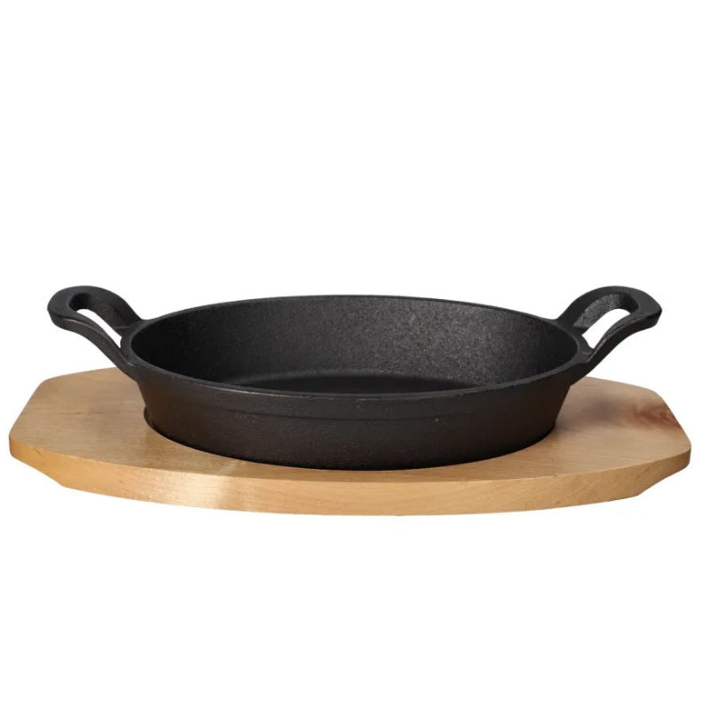 Cast Iron Sizzling Pan With Bamboo Base