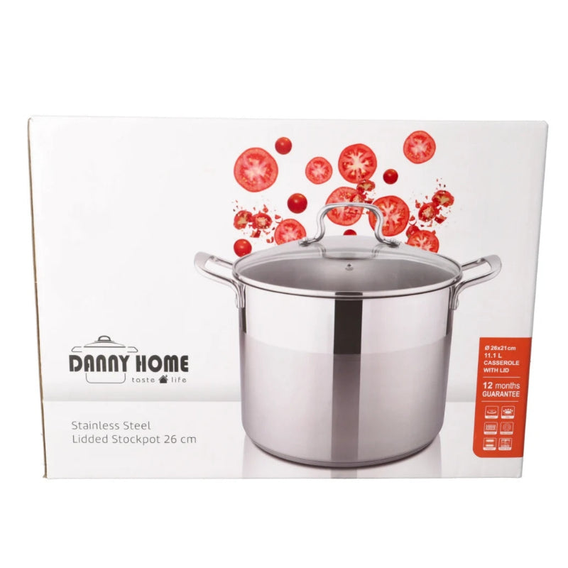 Stainless Steel Stockpot With Glass Lid 11.1L