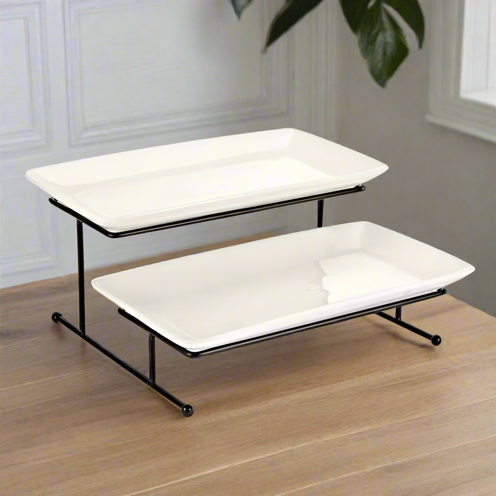 2 Tier Rectangular Serving Stand with Trays