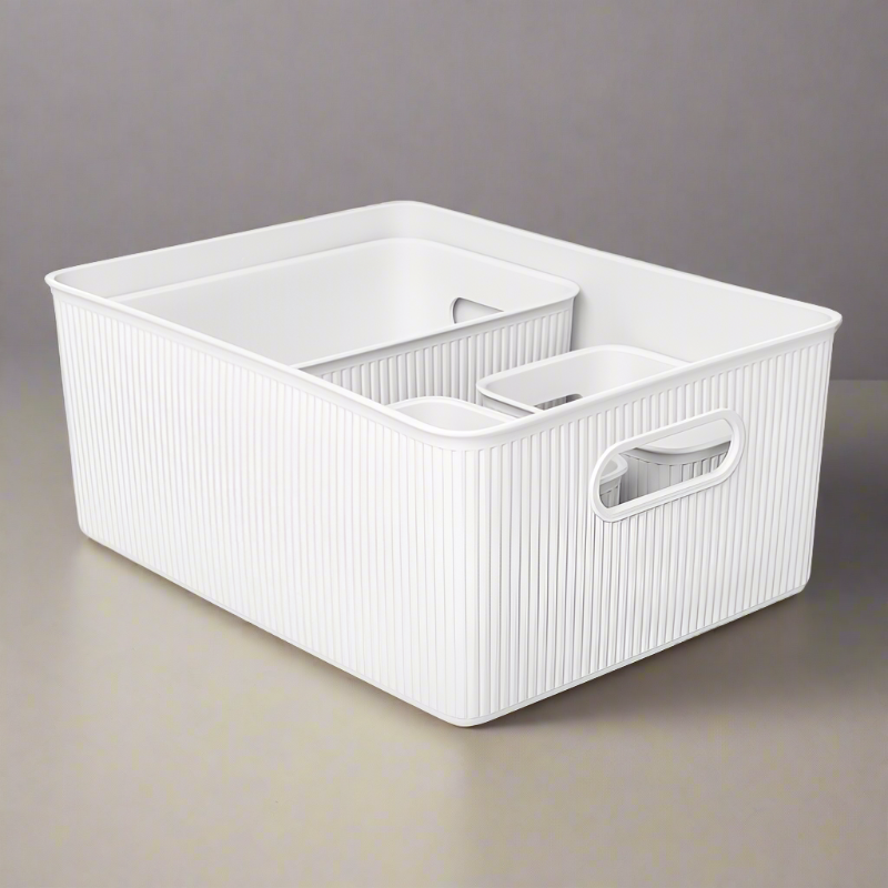 Set of 4 Storage Baskets 15L, 5L, 2L, 1.5L Baobab Pergamon White