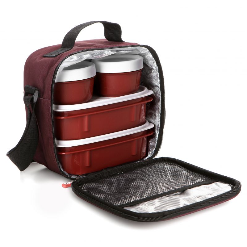 Thermal Food Bag With Containers Burgundy