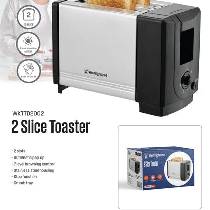 2-slice toaster, silver with black front and right-side dial control