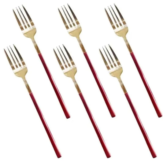 6pcs Table Fork Red & Gold