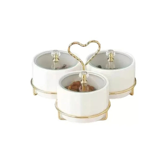 3-Division Dry Fruit Dish With Gold Stand