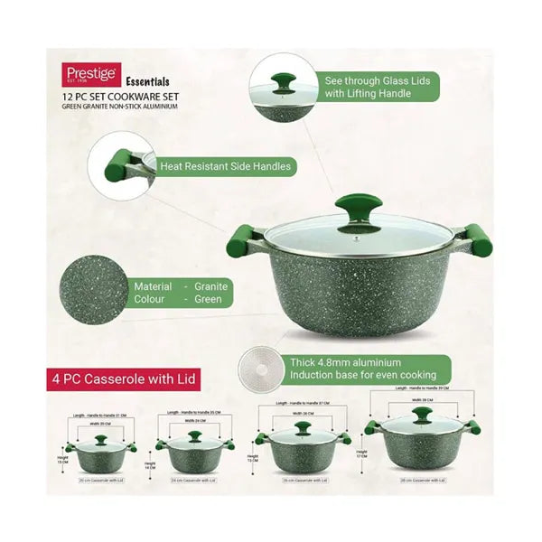 Essential 12 Pieces Cookware Set Green