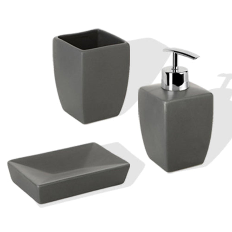 Bathroom Set Thai Grey (Soap Dish, Toothbrush Holder, Liquid Soap Dispenser)