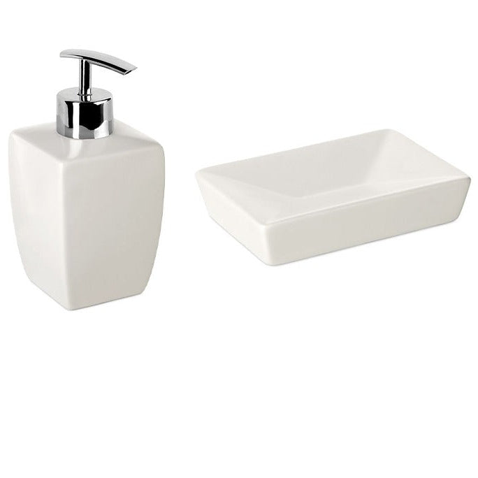 Bathroom Set Thai White (Soap Dish, Toothbrush Holder, Liquid Soap Dispenser)