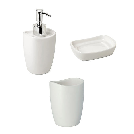 Bathroom Set Sakai White (Soap Dish, Toothbrush Holder, Liquid Soap Dispenser)