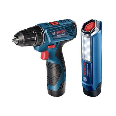 Bosch Cordless Driver Drill, 3/8”, 10mm, 12V, 1.5Ah, 30N.m, VSR-2, T. Setting, Li-ion, Ex. Battery + Cordless Torch 12V (Bare)