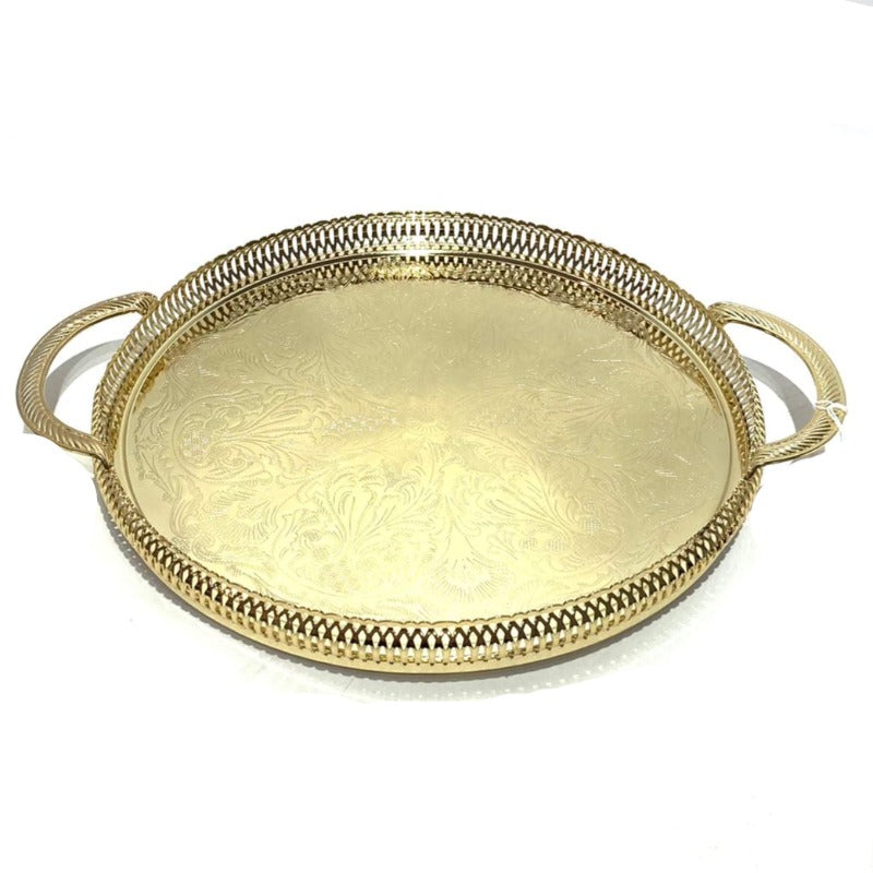 Round Tray With Handles Gallery Gold