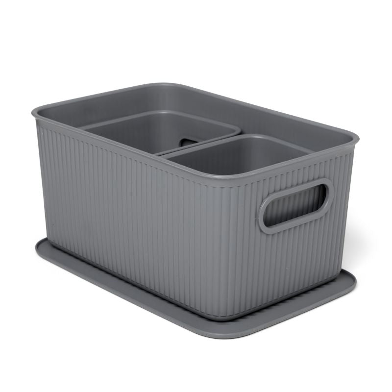 Set 3 Storage Baskets 5L, 2x 1.5L with Lid Baobab Anthracite Grey