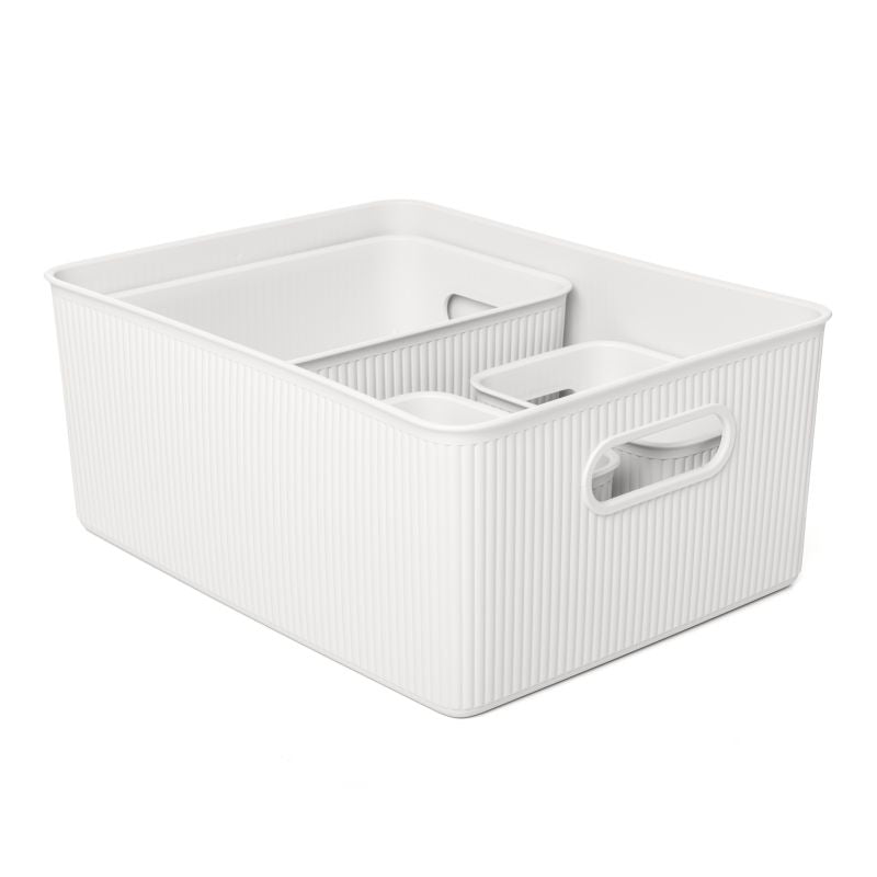 Set of 4 Storage Baskets 15L, 5L, 2L, 1.5L Baobab Pergamon White