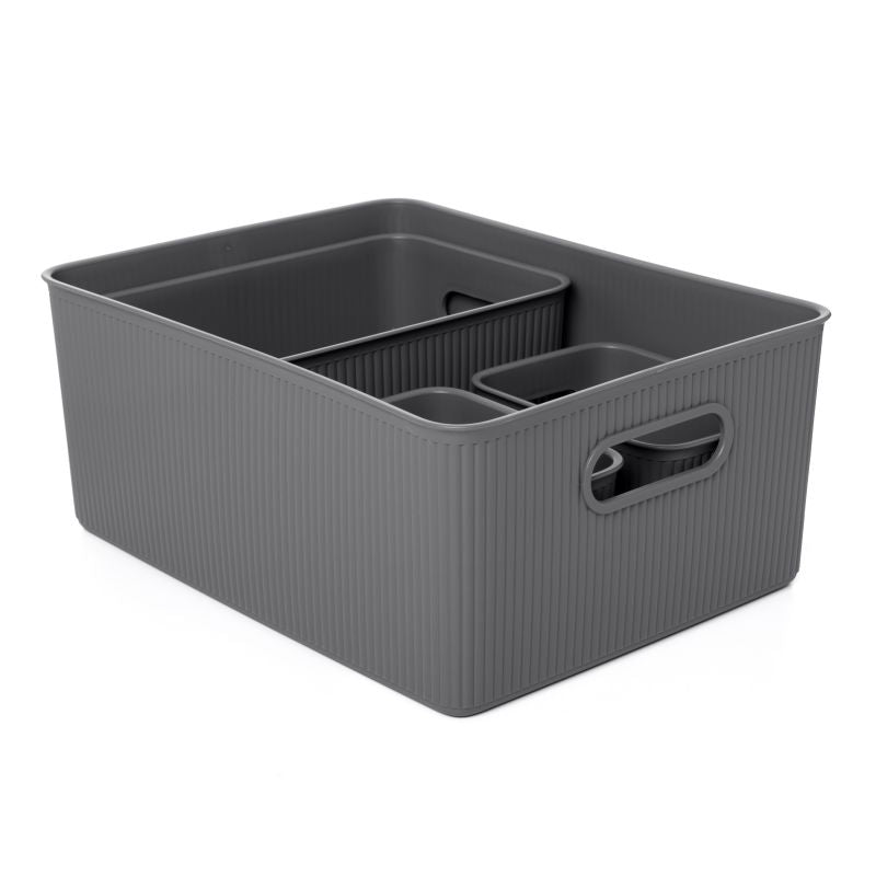 Set 4 Storage Baskets 15L, 5L, 2, 1,5L Baobab Anthracite Grey