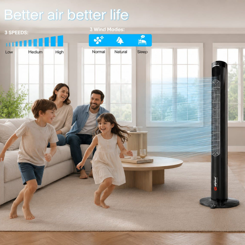 Alpina 46-Inch Tower Fan With Remote Control Black