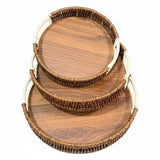 Cane Round Serving Tray Brown (Set of 3)