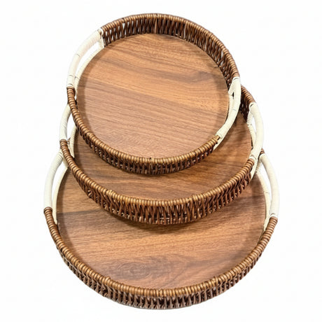 Cane Round Serving Tray Brown (Set of 3)