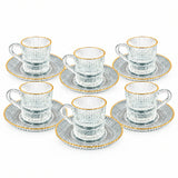 Glass Cup & Saucer Set Gold Rim (Set of 6)