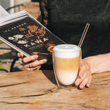 Set Of 6 Double Wall Glasses 350ml With 6 Straws 20cm