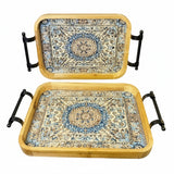 Persian Blue Rug Style Wooden Serving Tray (Set of 2)