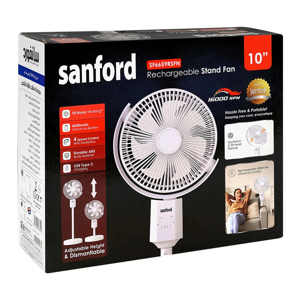 Sanford Rechargeable Stand Fan 10″