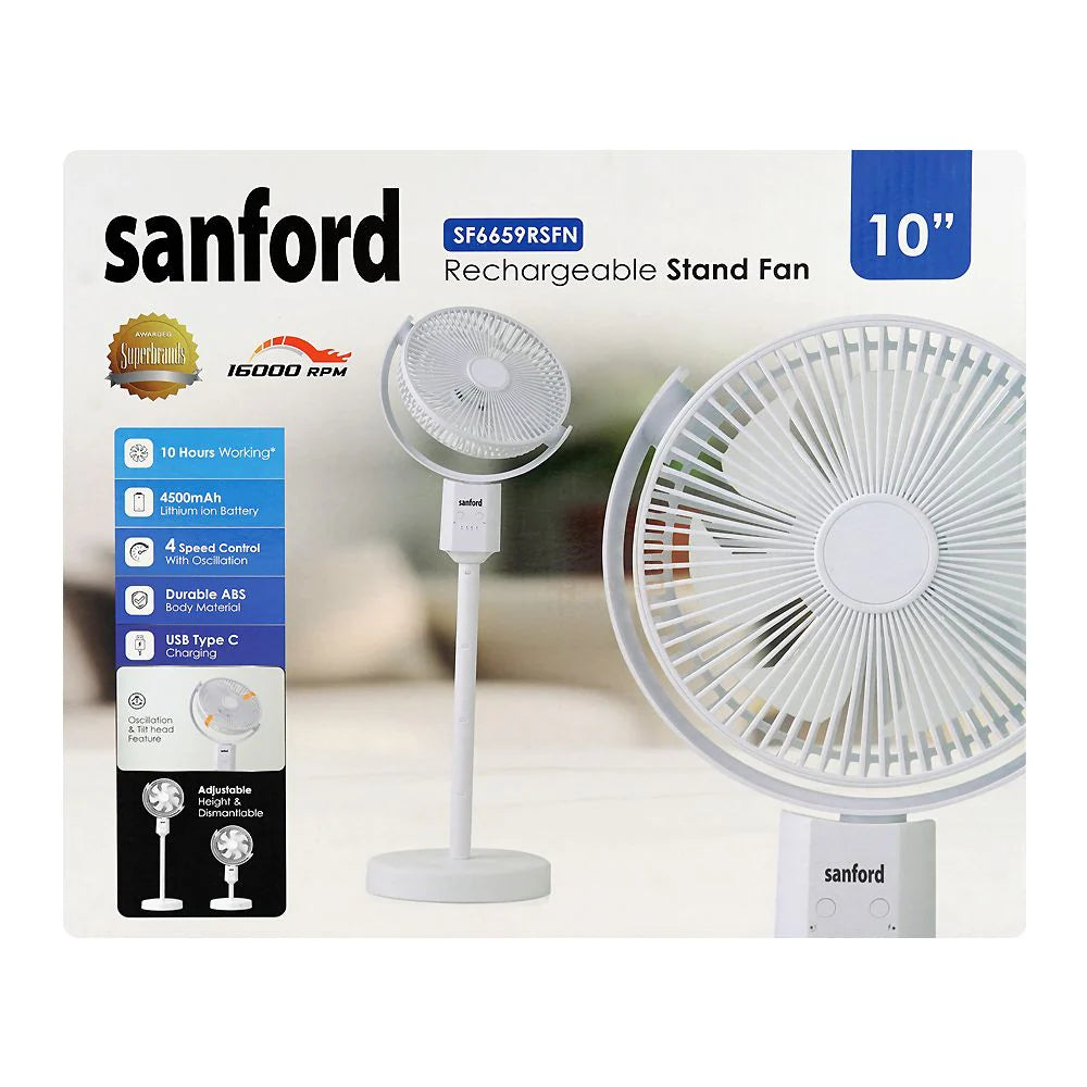 Sanford Rechargeable Stand Fan 10″