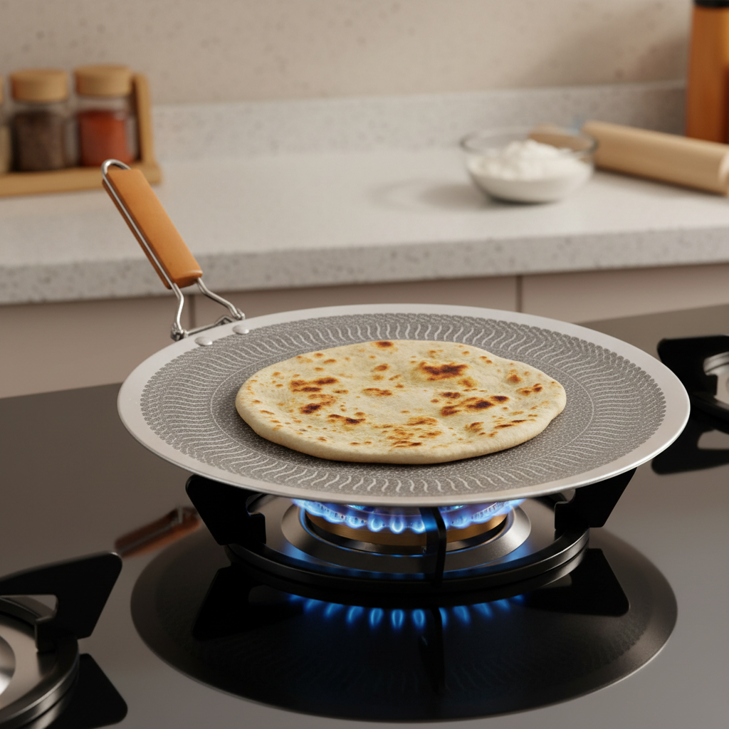 Honey Comb Stainless Steel Roti Tawa With Foldable Handle 32cm