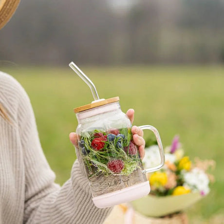 Drinking Jar With Straw 600ml Pink